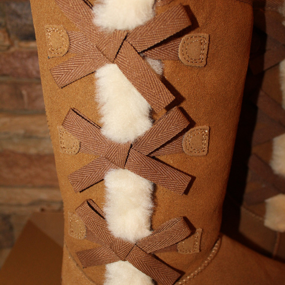 UGG KOOLABURRA TALL SUEDE BOW BOOTS CHESTNUT - Picture 2 of 7